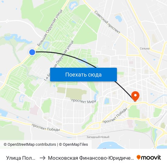 Улица Полевая (Из Центра) to Московская Финансово-Юридическая Академия. Калининградский Филиал map