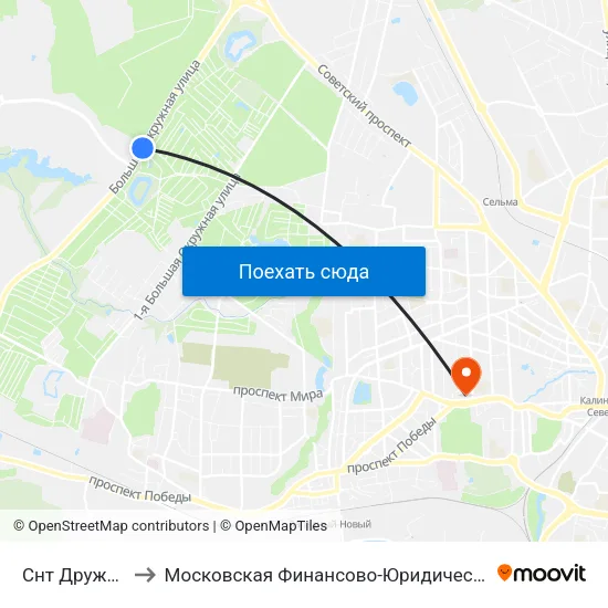 Снт Дружба (Из Центра) to Московская Финансово-Юридическая Академия. Калининградский Филиал map