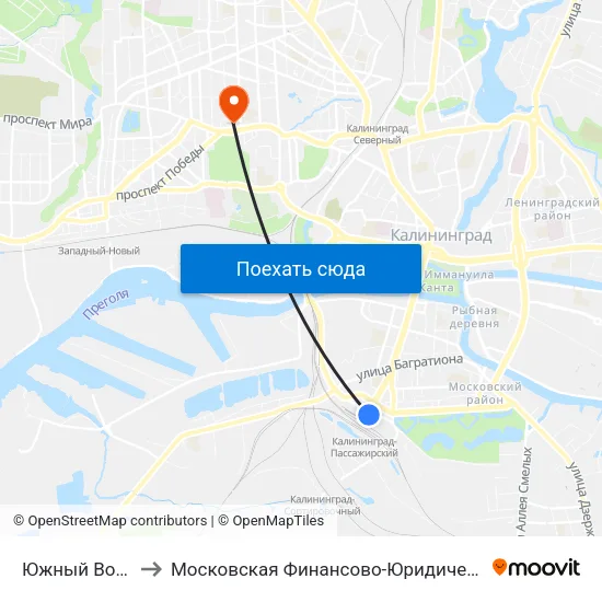 Южный Вокзал (Конечная) to Московская Финансово-Юридическая Академия. Калининградский Филиал map