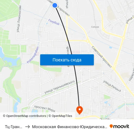 Тц Гранд (В Центр) to Московская Финансово-Юридическая Академия. Калининградский Филиал map