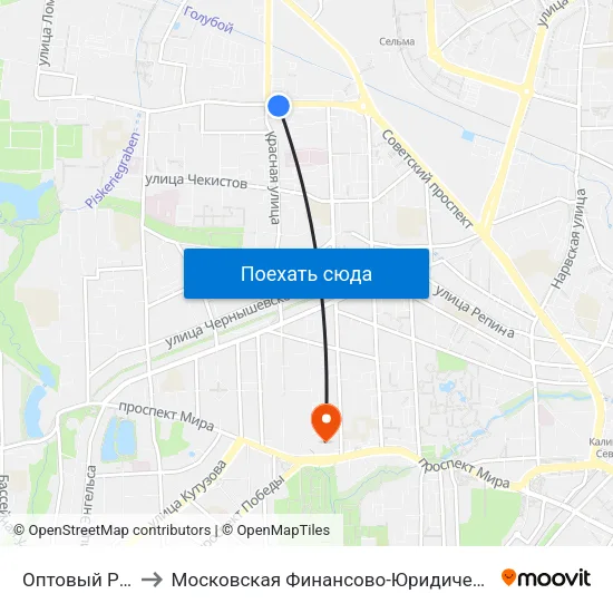 Оптовый Рынок (В Центр) to Московская Финансово-Юридическая Академия. Калининградский Филиал map