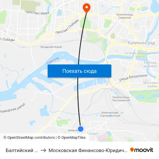 Балтийский Рынок (Из Центра) to Московская Финансово-Юридическая Академия. Калининградский Филиал map