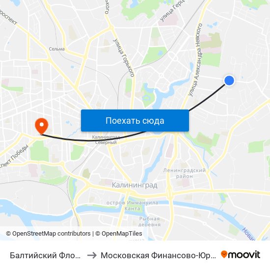 Балтийский Флотский Военный Суд (Из Центра) to Московская Финансово-Юридическая Академия. Калининградский Филиал map