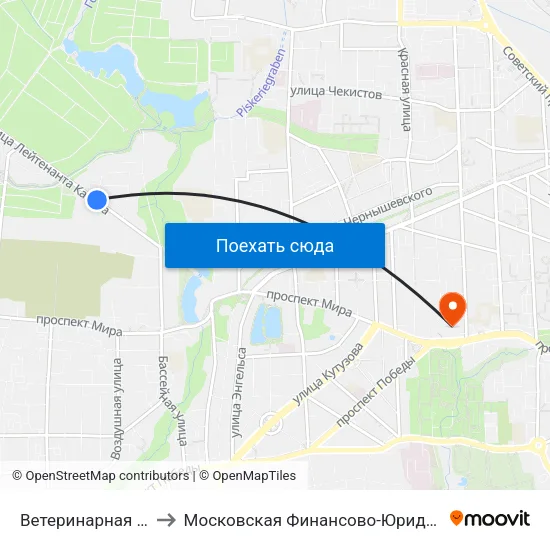 Ветеринарная Лечебница (Из Центра) to Московская Финансово-Юридическая Академия. Калининградский Филиал map