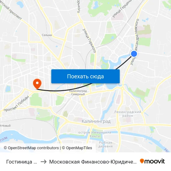 Гостиница Турист (В Центр) to Московская Финансово-Юридическая Академия. Калининградский Филиал map