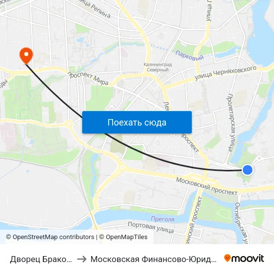 Дворец Бракосочетаний (Из Центра) to Московская Финансово-Юридическая Академия. Калининградский Филиал map