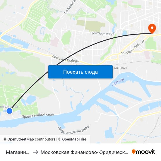 Магазин (Из Центра) to Московская Финансово-Юридическая Академия. Калининградский Филиал map