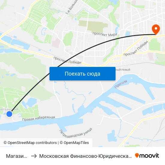 Магазин (В Центр) to Московская Финансово-Юридическая Академия. Калининградский Филиал map