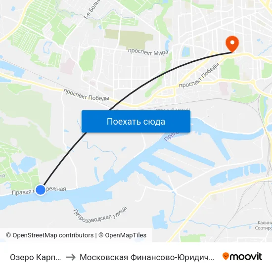 Озеро Карповое (Из Центра) to Московская Финансово-Юридическая Академия. Калининградский Филиал map