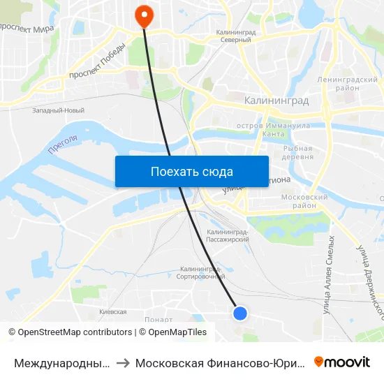 Международный Университет (Из Центра) to Московская Финансово-Юридическая Академия. Калининградский Филиал map