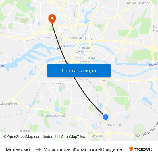 Мелькомбинат (В Центр) to Московская Финансово-Юридическая Академия. Калининградский Филиал map