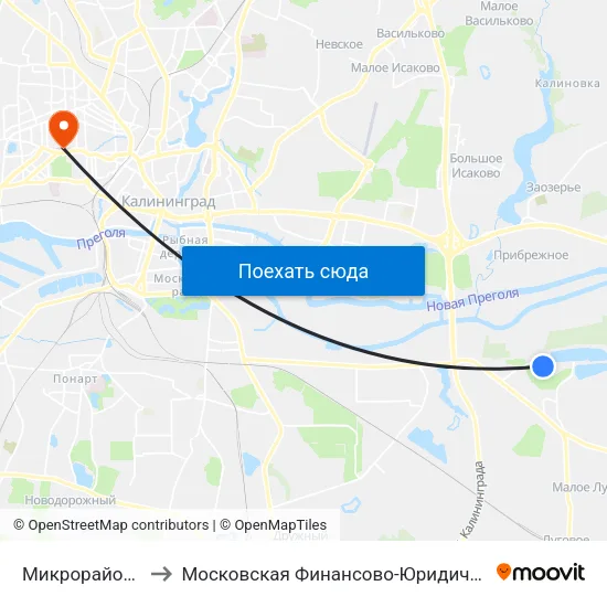 Микрорайон Малое Борисово to Московская Финансово-Юридическая Академия. Калининградский Филиал map