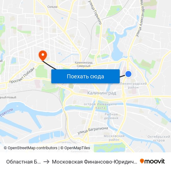 Областная Больница (В Центр) to Московская Финансово-Юридическая Академия. Калининградский Филиал map