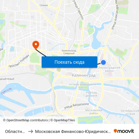 Областная Больница to Московская Финансово-Юридическая Академия. Калининградский Филиал map