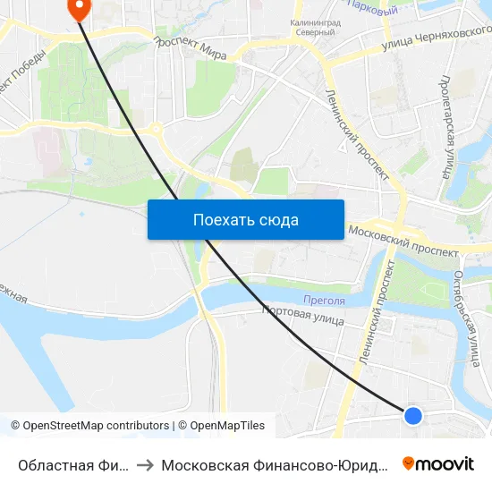 Областная Филармония (Из Центра) to Московская Финансово-Юридическая Академия. Калининградский Филиал map