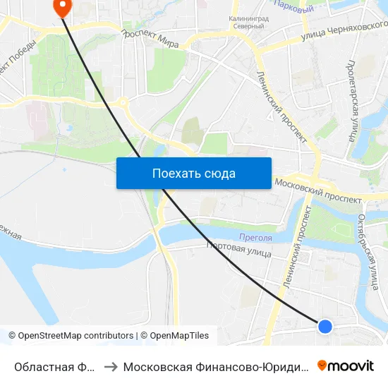 Областная Филармония (В Центр) to Московская Финансово-Юридическая Академия. Калининградский Филиал map