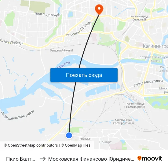 Пкио Балтийский (В Центр) to Московская Финансово-Юридическая Академия. Калининградский Филиал map