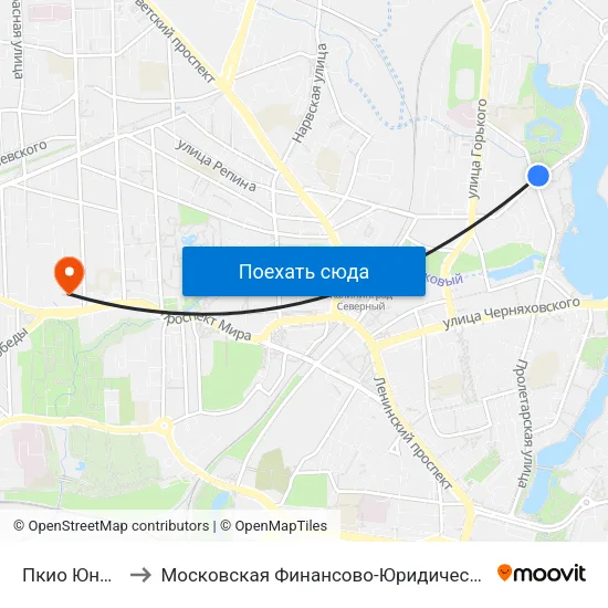 Пкио Юность (В Центр) to Московская Финансово-Юридическая Академия. Калининградский Филиал map