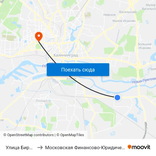 Улица Бирюзовая (В Центр) to Московская Финансово-Юридическая Академия. Калининградский Филиал map