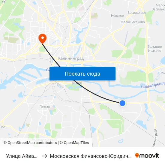 Улица Айвазовского (В Центр) to Московская Финансово-Юридическая Академия. Калининградский Филиал map