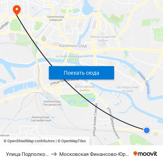 Улица Подполковника Емельянова (В Центр) to Московская Финансово-Юридическая Академия. Калининградский Филиал map