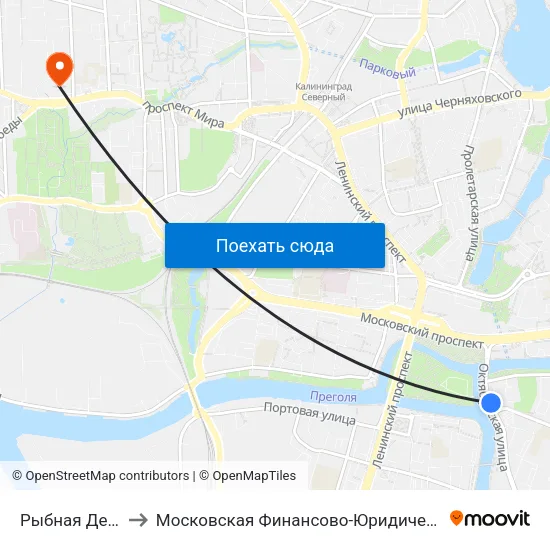 Рыбная Деревня (В Центр) to Московская Финансово-Юридическая Академия. Калининградский Филиал map