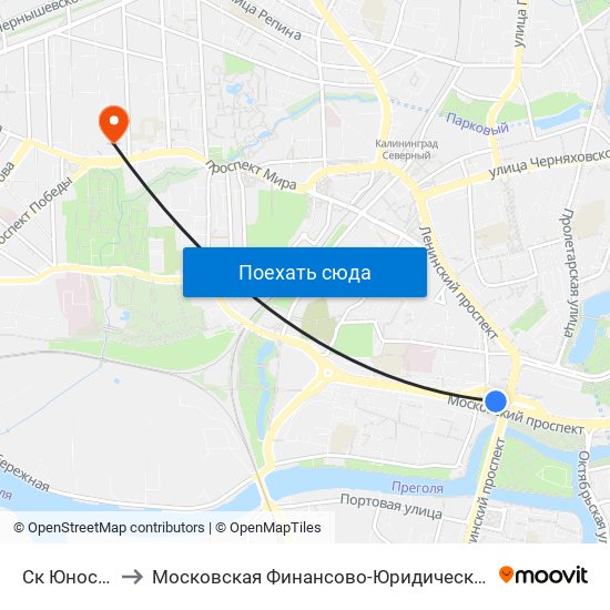 Ск Юность (В Центр) to Московская Финансово-Юридическая Академия. Калининградский Филиал map