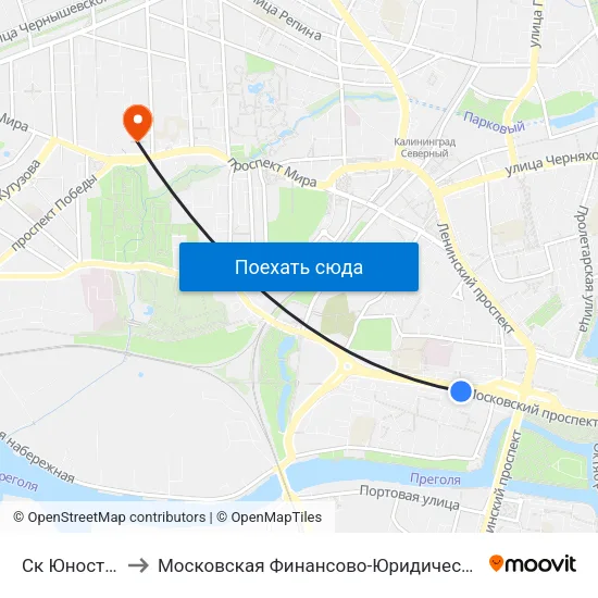 Ск Юность (Из Центра) to Московская Финансово-Юридическая Академия. Калининградский Филиал map