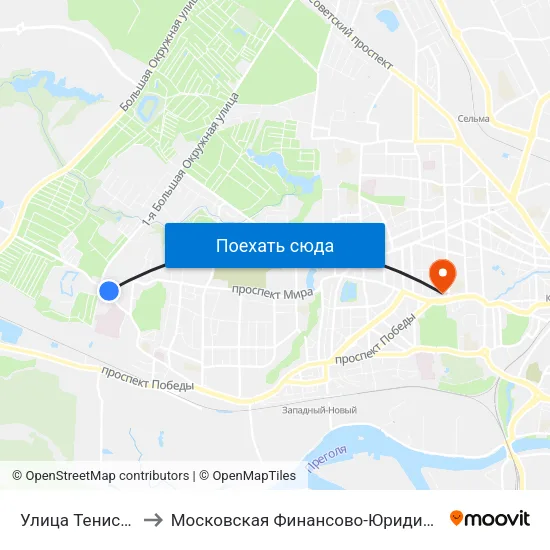 Улица Тенистая Аллея (В Центр) to Московская Финансово-Юридическая Академия. Калининградский Филиал map