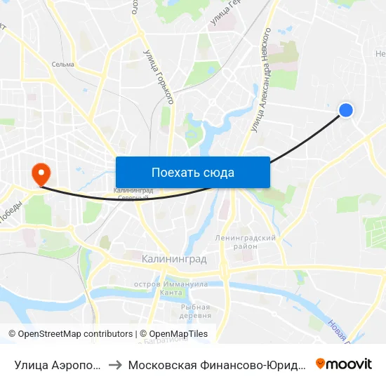 Улица Аэропортная (По Требованию) to Московская Финансово-Юридическая Академия. Калининградский Филиал map