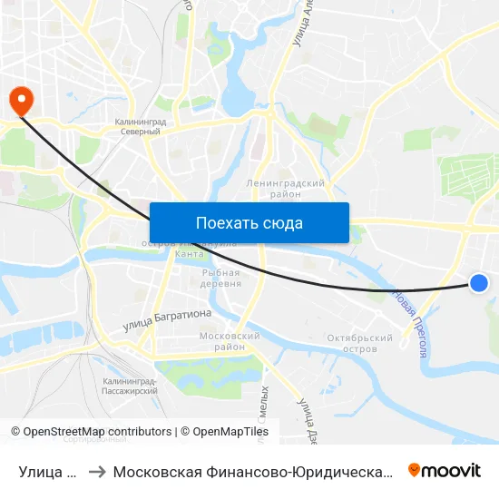 Улица Баженова to Московская Финансово-Юридическая Академия. Калининградский Филиал map