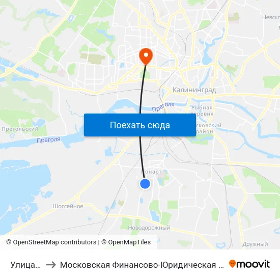 Улица Беговая to Московская Финансово-Юридическая Академия. Калининградский Филиал map