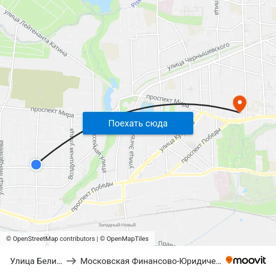 Улица Белинского (В Центр) to Московская Финансово-Юридическая Академия. Калининградский Филиал map