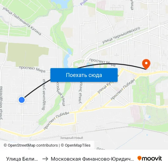Улица Белинского (Из Центра) to Московская Финансово-Юридическая Академия. Калининградский Филиал map