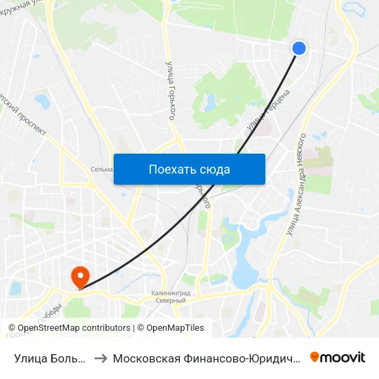 Улица Большая Окружная 3-Я to Московская Финансово-Юридическая Академия. Калининградский Филиал map