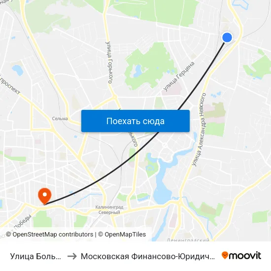 Улица Большая Окружная 4-Я to Московская Финансово-Юридическая Академия. Калининградский Филиал map