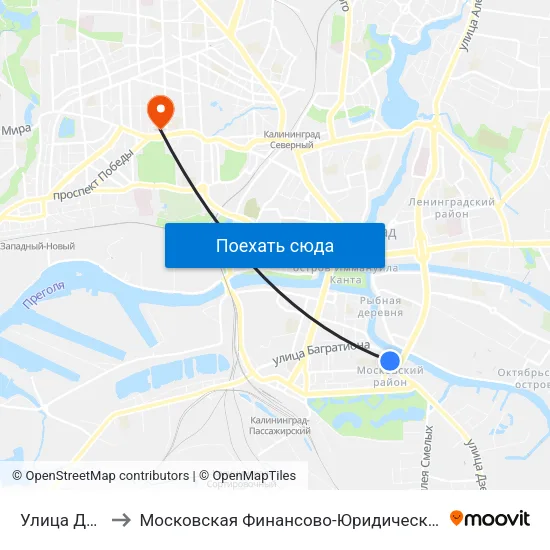 Улица Дзержинского to Московская Финансово-Юридическая Академия. Калининградский Филиал map
