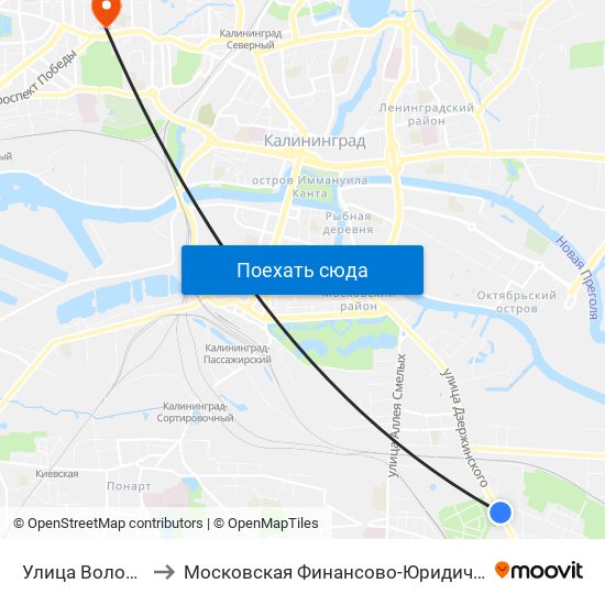 Улица Волочаевская (В Центр) to Московская Финансово-Юридическая Академия. Калининградский Филиал map