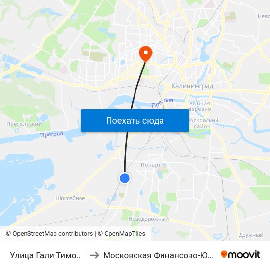 Улица Гали Тимофеевой (По Требованию, В Центр) to Московская Финансово-Юридическая Академия. Калининградский Филиал map