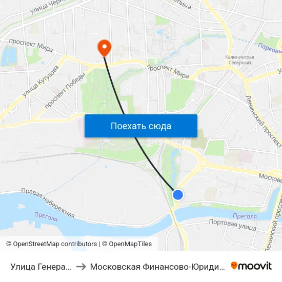 Улица Генерала Буткова (В Центр) to Московская Финансово-Юридическая Академия. Калининградский Филиал map