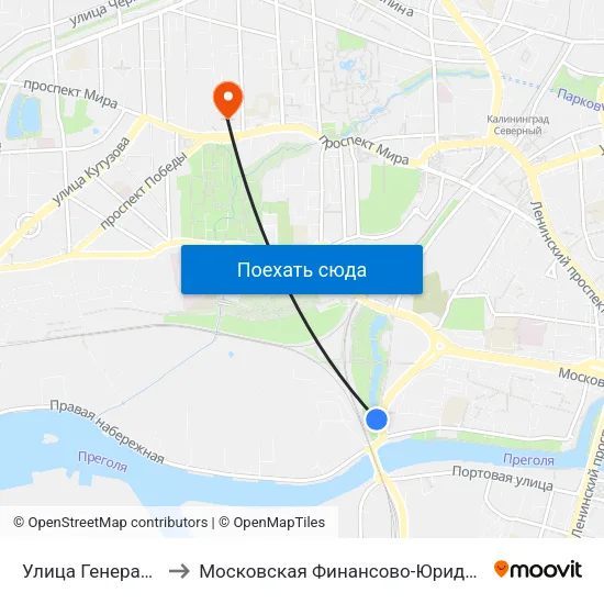 Улица Генерала Буткова (Из Центра) to Московская Финансово-Юридическая Академия. Калининградский Филиал map