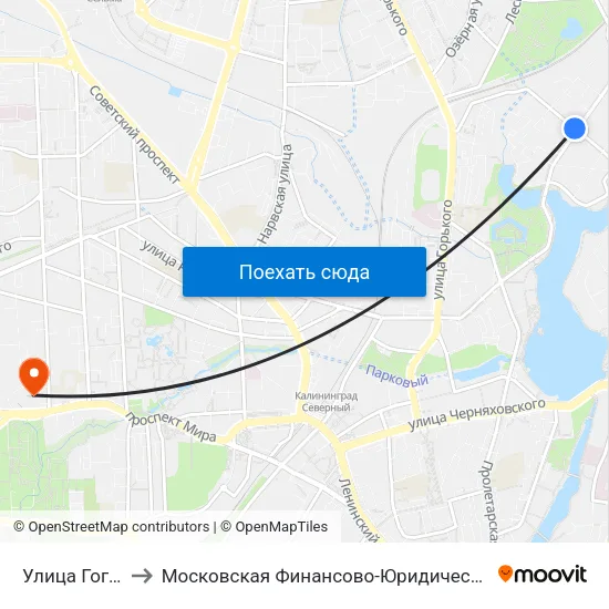 Улица Гоголя (В Центр) to Московская Финансово-Юридическая Академия. Калининградский Филиал map