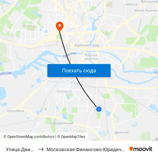 Улица Двинская (Из Центра) to Московская Финансово-Юридическая Академия. Калининградский Филиал map