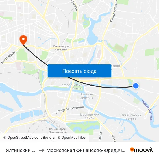 Ялтинский Пруд (Из Центра) to Московская Финансово-Юридическая Академия. Калининградский Филиал map