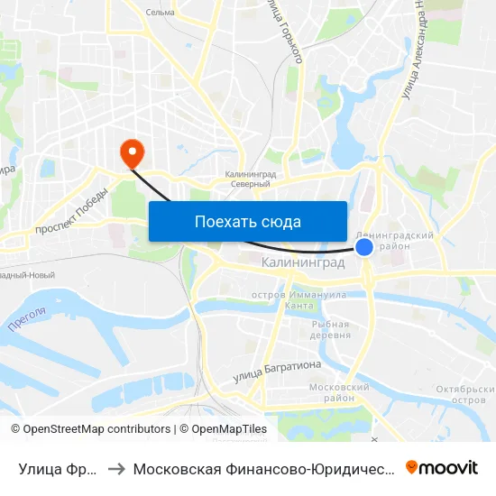 Улица Фрунзе (В Центр) to Московская Финансово-Юридическая Академия. Калининградский Филиал map