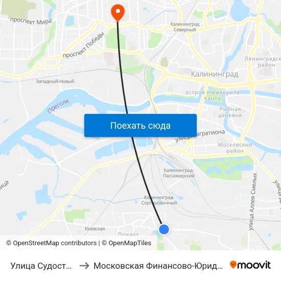 Улица Судостроительная (Из Центра) to Московская Финансово-Юридическая Академия. Калининградский Филиал map