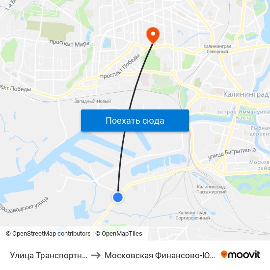 Улица Транспортная (На Ул. А. Суворова, Из Центра) to Московская Финансово-Юридическая Академия. Калининградский Филиал map