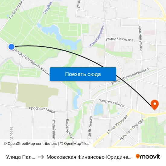 Улица Палубная (В Центр) to Московская Финансово-Юридическая Академия. Калининградский Филиал map