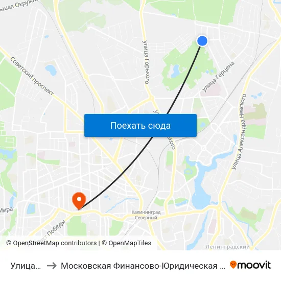 Улица Платова to Московская Финансово-Юридическая Академия. Калининградский Филиал map