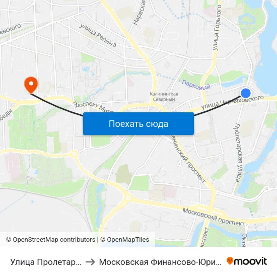 Улица Пролетарская (На Ул. Пролетарской) to Московская Финансово-Юридическая Академия. Калининградский Филиал map